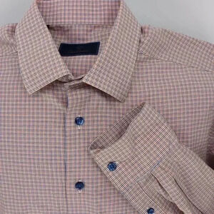 David Donohue Regular Fit Plaid Barrel Cuff Dress Shirt Blue and Orange Sz 17